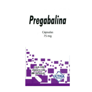 Pregabalina capsula 75mg, frasco 28 capsulas.