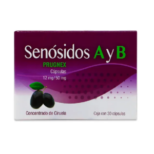 Prugnex (senosidos AB) capsula 12mg/50mg, caja 30 capsulas.