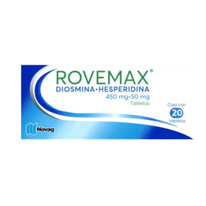 Rovemax (diosmina/herperidina) tableta 450/50mg, caja 20 tabletas.