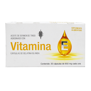 Vitamina E capsula 850mg, caja 30 capsulas.