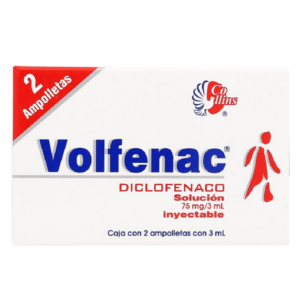 Volfenac (diclofenaco) solucion inyectable 75mg, caja 2 ampolletas.