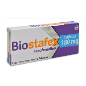 Biostafex (fexofenadina) tableta 180 mg, caja 10 tabletas.