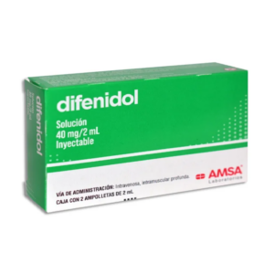 Difenidol solucion inyectable 40mg, caja 2 ampolletas.