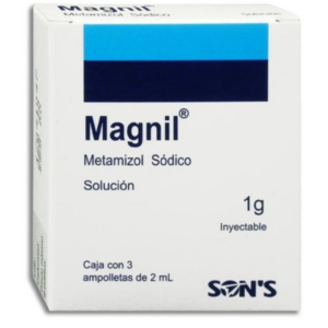 Magnil (metamizol sodico) solucion inyectable 1g, caja 3 ampolletas.