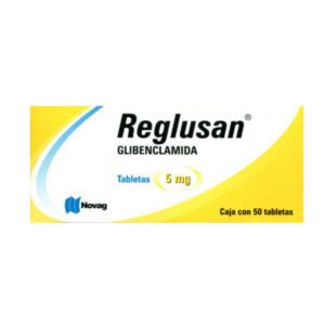 Reglusan (glibenclamida) tableta 5mg, caja 50mg.