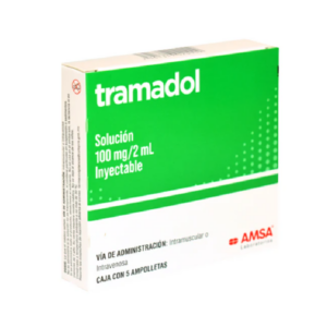 Tramadol soluci?n inyectable 100mg, caja 5 ampolletas.
