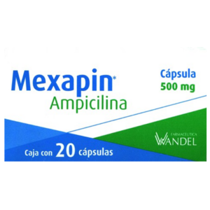 Mexapin (Ampicilina) c?psula 500mg, caja 20 capsulas.
