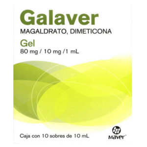 Galaver (megaldrato/dimeticona) 80mg/10mg sobre, caja 10 sobres.